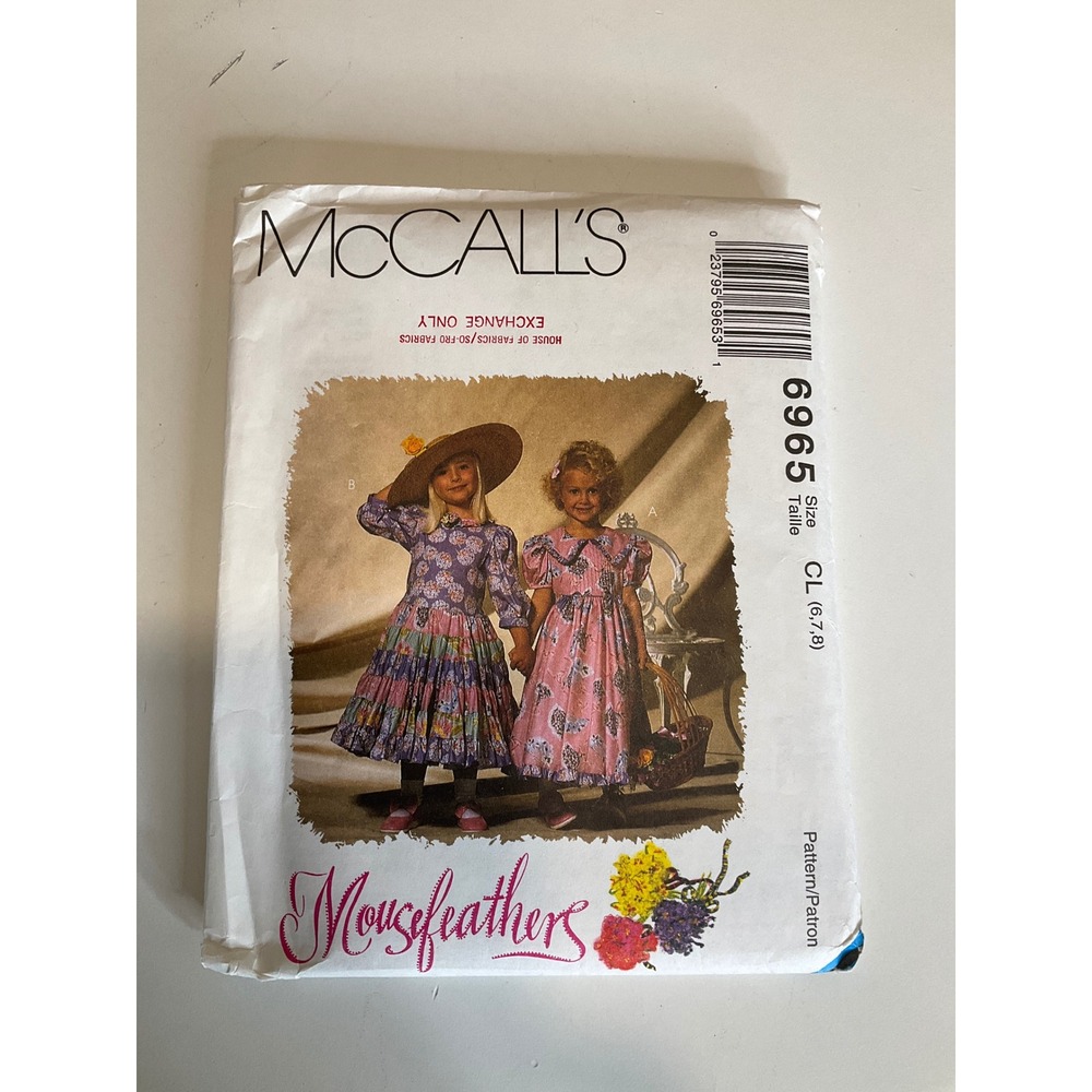 Vtg McCall's 6965 Mousefeathers Girls Dress Sewing Pattern 1994 Uncut FF 6,7,8